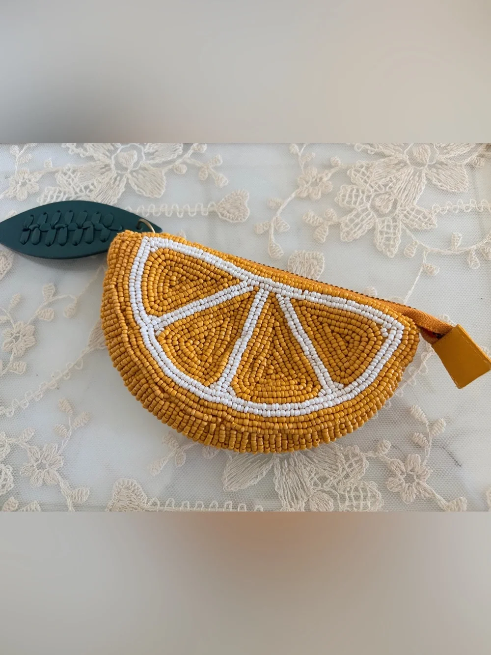 🍋 Lemon Fully Beaded Coin Purse / Card Case